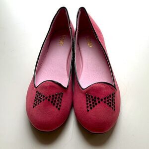 Toast Pink Viola Velvety Rhinestone Bow Flats